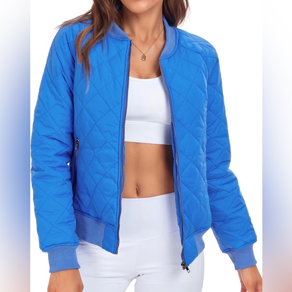 ELA Blue Quilted Bomber Jacket